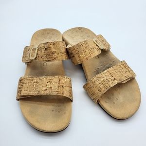 Vionic women's shore slide cork like straps black rubber soles size 8